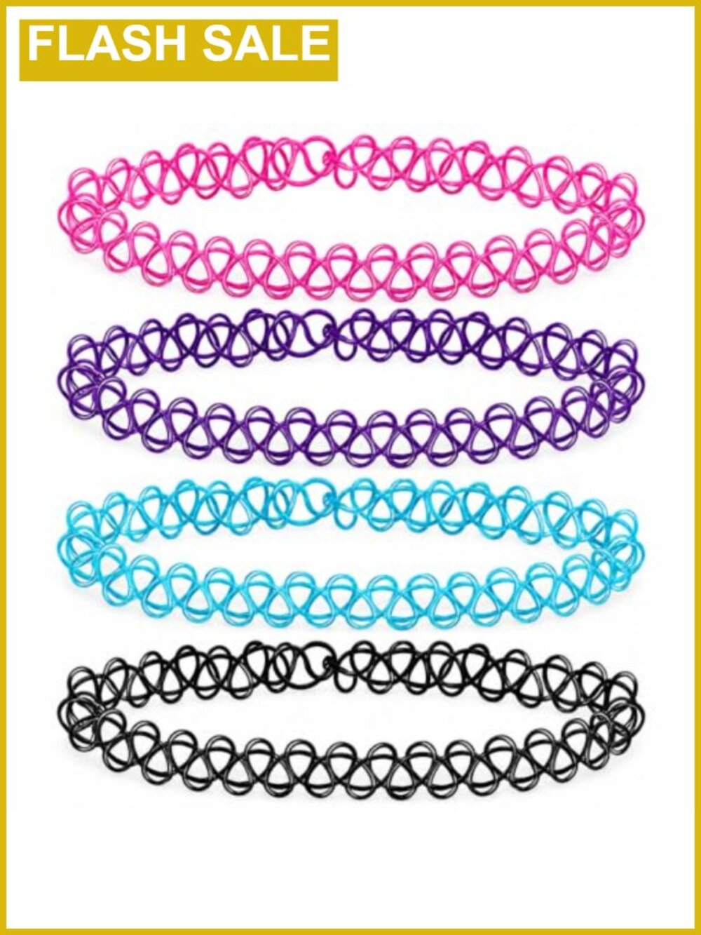 4pc Tattoo Choker Necklace Set Stretch Plastic Y2K Goth 90s Retro Women's